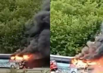 Ngjarje e rëndë në vend/ Autobusi plot me pasagjer shpërthen në flakë gjatë lëvizjes (Video)